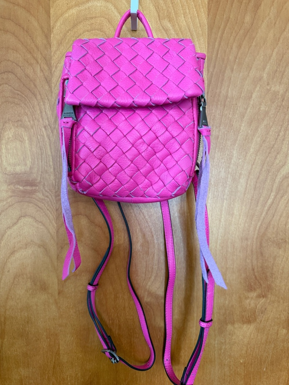 Aimee Kestenberg Pink Woven Leather Mini Backpack